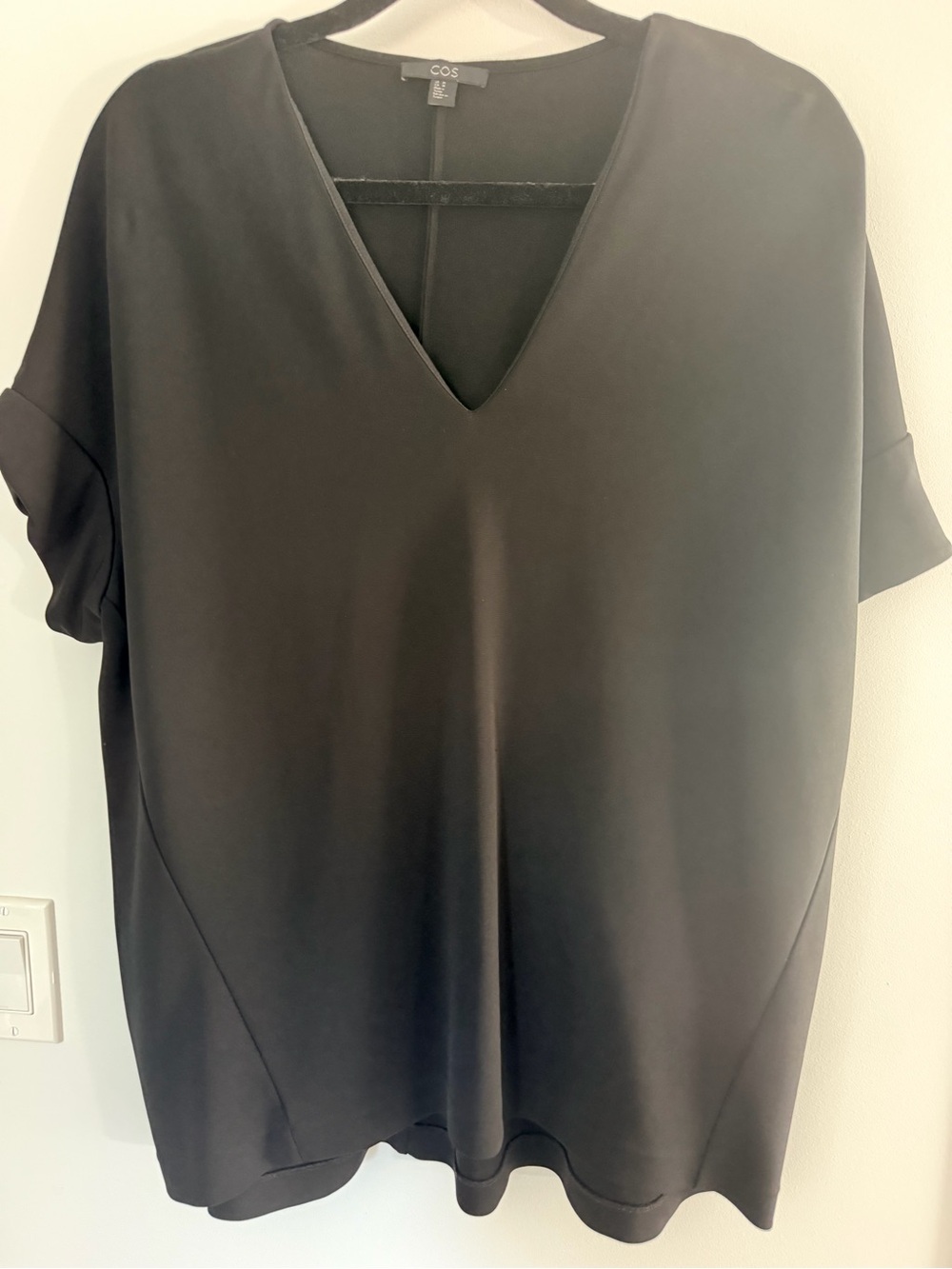 COS Black V-Neck Short Sleeve Oversized Top